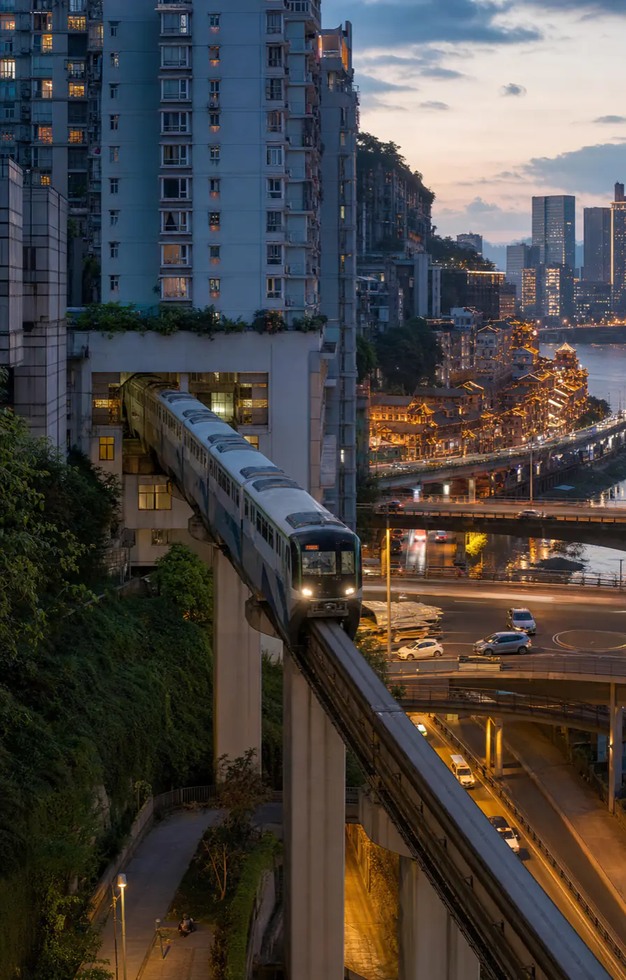 Chongqing Liziba monorail and Hongyadong night view
