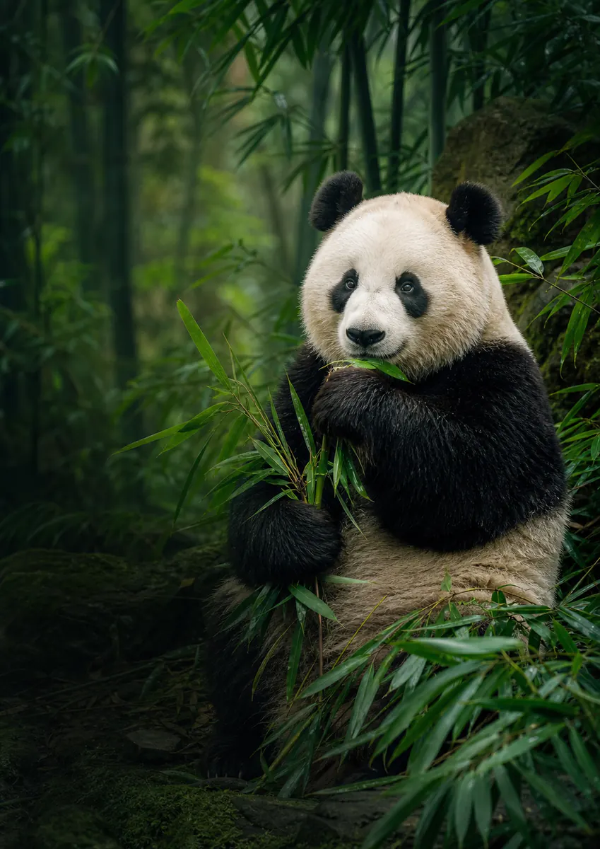 Panda in bamboo forest